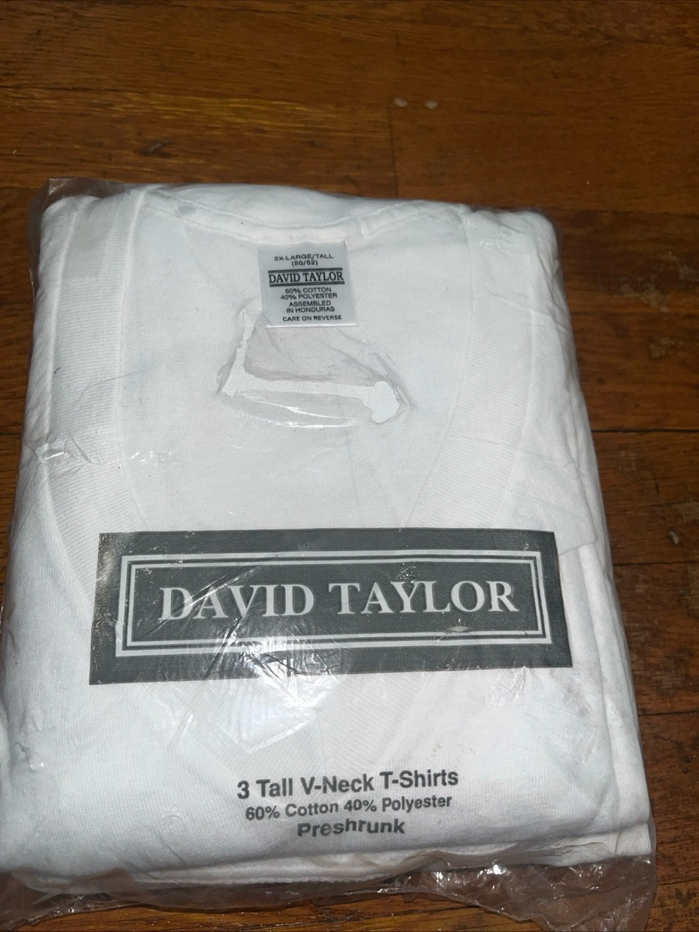 Vintage David Taylor White V-Neck T-Shirt 2XL XXL Tall Pack Of 3 - Seal Broken